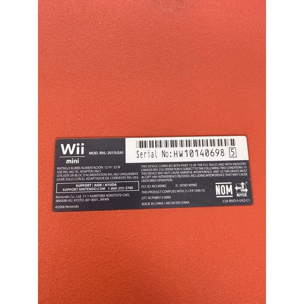 2006 Nintendo Wii Mini Red Console w/ Power Supply & TV Cables : WORKS